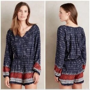 Anthropologie LILKA Nandini Apolima Long Sleeve Romper Blue Red Small